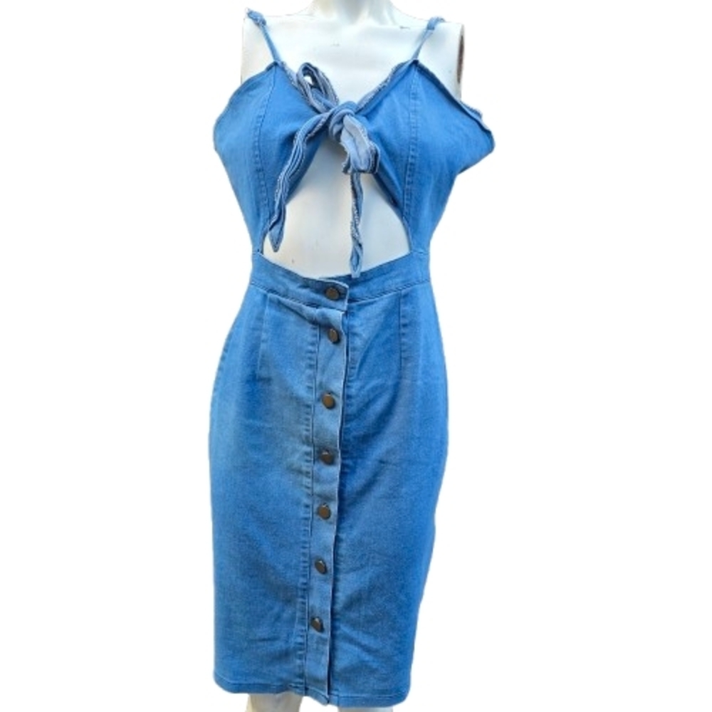 Blue Denim Button-Front Women's Midi Dress Size S